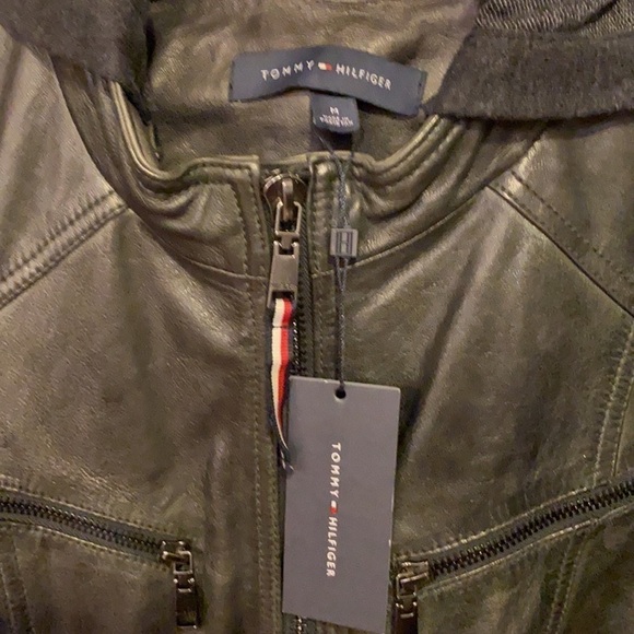 Tommy Hilfiger Leather Jacket with Knit Hood - Picture 7 of 9